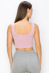 Love It Curvy Ribbed Deep Scoop Cropped Tank Top w/ Reversible Neckline