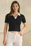 Seamless Contrast Collared Polo Cropped Top | Love It Curvy
