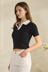 Seamless Contrast Collared Polo Cropped Top | Love It Curvy
