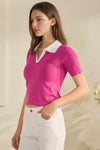 Seamless Contrast Collared Polo Cropped Top | Love It Curvy