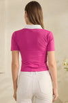 Seamless Contrast Collared Polo Cropped Top | Love It Curvy