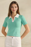 Seamless Contrast Collared Polo Cropped Top | Love It Curvy