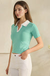 Seamless Contrast Collared Polo Cropped Top | Love It Curvy
