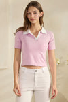 Seamless Contrast Collared Polo Cropped Top | Love It Curvy