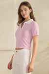 Seamless Contrast Collared Polo Cropped Top | Love It Curvy