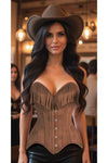 Top Drawer Tan Suede Steel Boned Overbust Corset w/Fringe - Love it Curvy