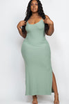 Plus Size Ribbed Cami Maxi Dress with Side Slits