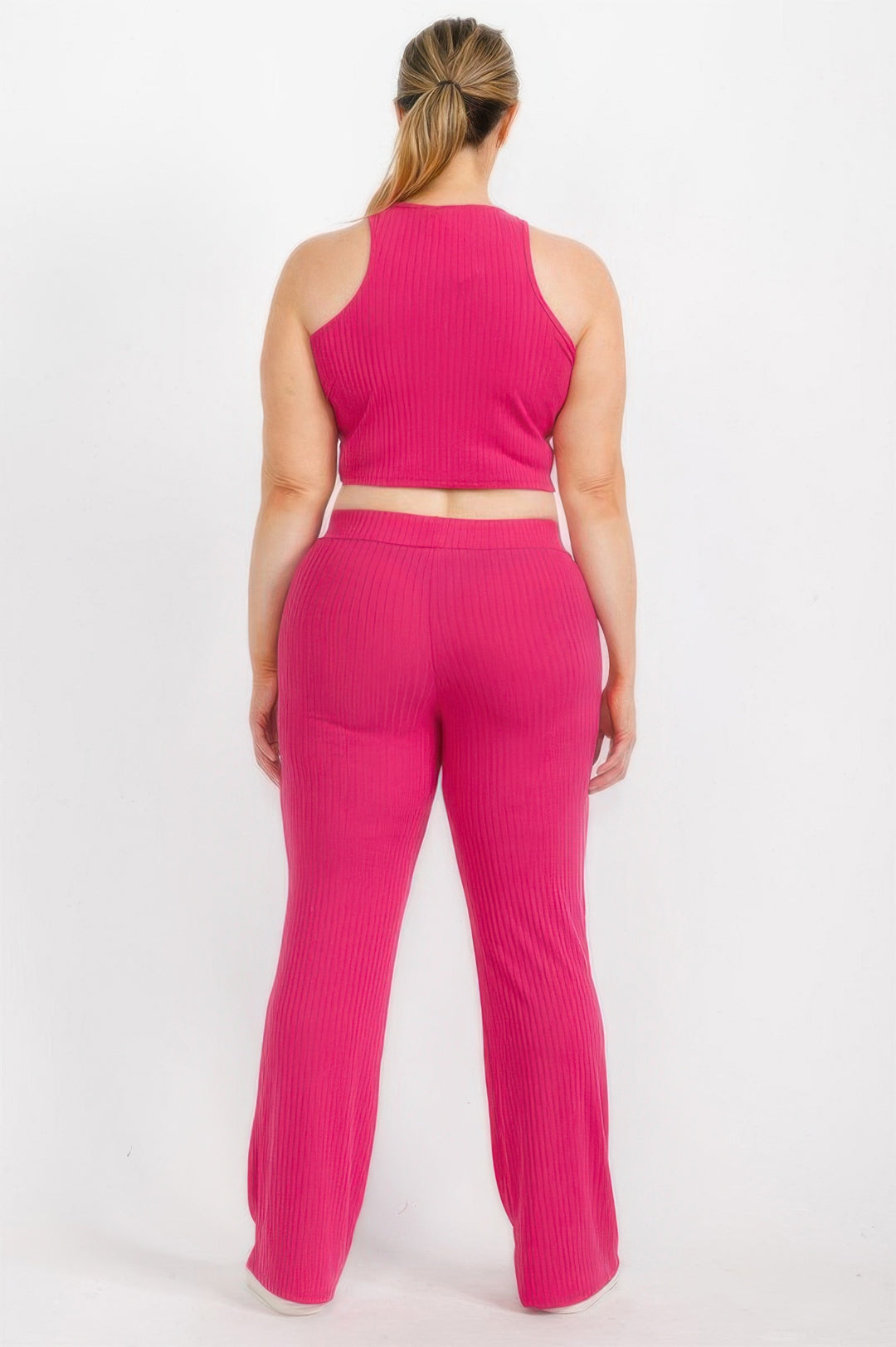 Plus Ribbed Cropped Top And Bootcut Pants Sets - Love it Curvy