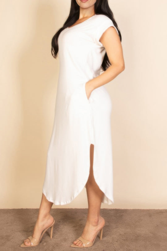 Plus Size Hidden Pocket Batwing Sleeve V Neck Long Dress - Love it Curvy