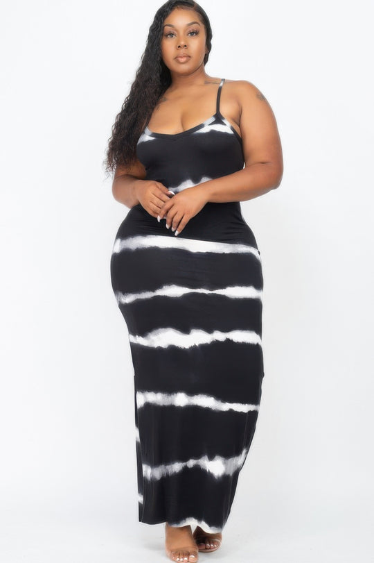 Plus Size Stripe Tie-dye Printed Maxi Dress - Love it Curvy