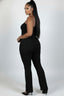 Plus Size Ultra-Fine Ribbed Slit Tube Top & High-Waist Flare Pants Set