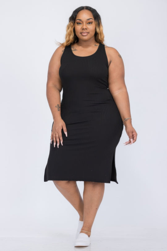 Plus Size Ribbed Tank Midi Dress with Side Slits