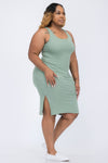 Plus Size Ribbed Tank Midi Dress with Side Slits