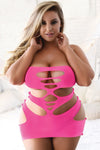 Love It Curvy Solid Cutout Mini Bodystocking Dress
