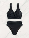 Love It Curvy Black Twist Front High Waist Bikini Set with Tummy Control