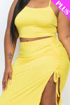 Plus Size Cami Crop Top & Ruched Side Split Hem Midi Skirt Set - Love it Curvy