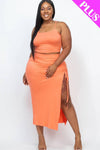 Plus Size Cami Crop Top & Ruched Side Split Hem Midi Skirt Set - Love it Curvy