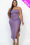 Plus Size Cami Crop Top & Ruched Side Split Hem Midi Skirt Set - Love it Curvy