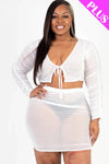 Plus Size Sheer Mesh Tie Front Crop Top & Ruched Side Mini skirt - Love it Curvy