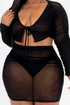 Plus Size Sheer Mesh Tie Front Crop Top & Ruched Side Mini skirt - Love it Curvy