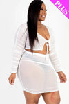 Plus Size Sheer Mesh Tie Front Crop Top & Ruched Side Mini skirt - Love it Curvy