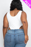 Plus High Ribbed Cut Legs Sleeveless Bodysuit - Love it Curvy