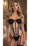Lavish Nude/Black Mesh Underwire Bustier Corset w/Garters - Love it Curvy
