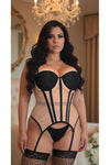 Lavish Nude/Black Mesh Underwire Bustier Corset w/Garters - Love it Curvy