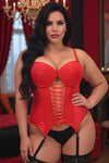 Lavish Red Lycra & Lace Hook & Eye Lace-Up Bustier Corset w/Garters - Love it Curvy