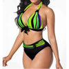 Curve Radiance High-Waist Neon Stripe Bikini Set