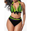 Curve Radiance High-Waist Neon Stripe Bikini Set