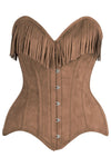 Top Drawer Tan Suede Steel Boned Overbust Corset w/Fringe - Love it Curvy