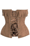 Top Drawer Tan Suede Steel Boned Overbust Corset w/Fringe - Love it Curvy