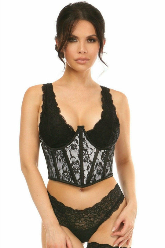 Lavish White w/Black Lace Overlay Open Cup Waist Cincher - Love it Curvy