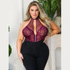Love It Curvy: Plus Size Sexy Floral Lace Stitching Backless Zipper Teddy