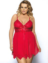 Love It Curvy: Red Flirty Lace And Microfiber Plus Size Babydoll in red - Love It Curvy