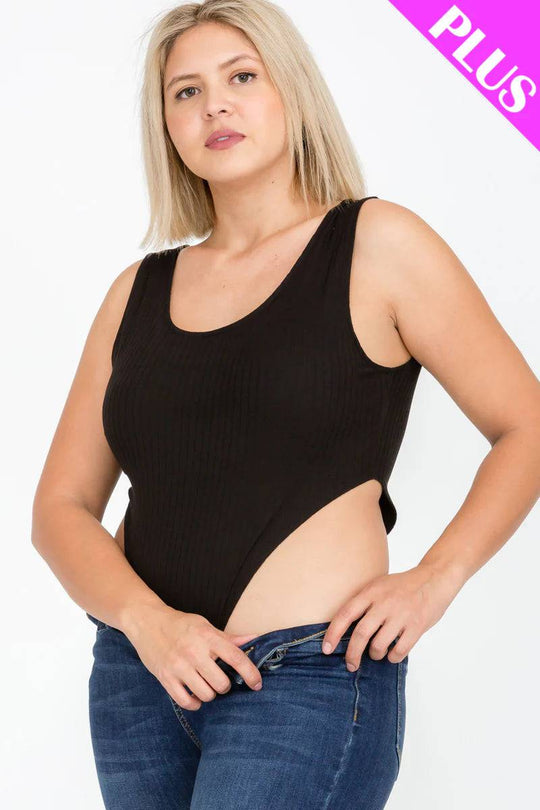Plus High Ribbed Cut Legs Sleeveless Bodysuit - Love it Curvy