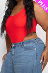 Plus High Ribbed Cut Legs Sleeveless Bodysuit - Love it Curvy
