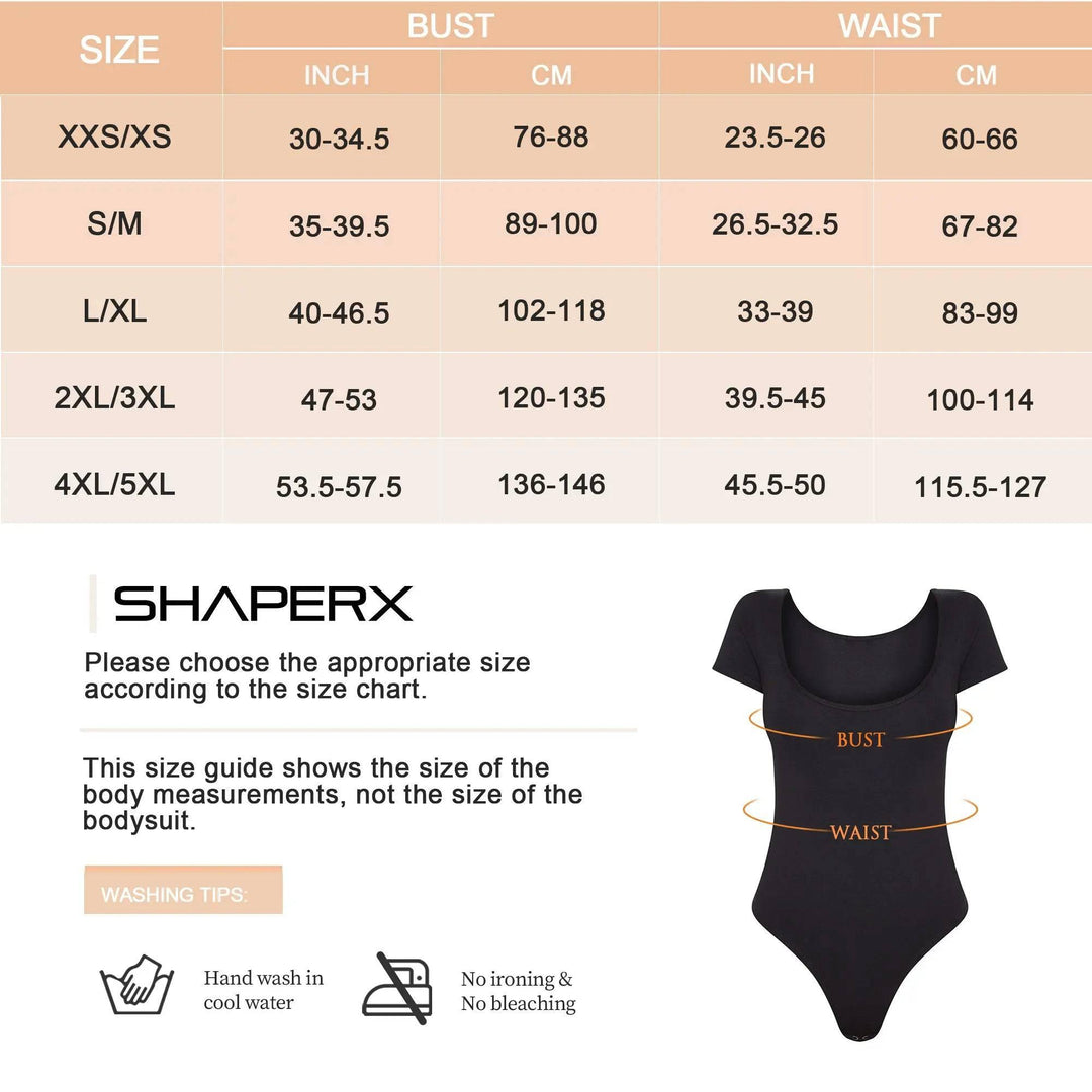 SHAPERX T-Shirt Square Neck Bodysuit Tummy Control Thong Shapewear - Love it Curvy