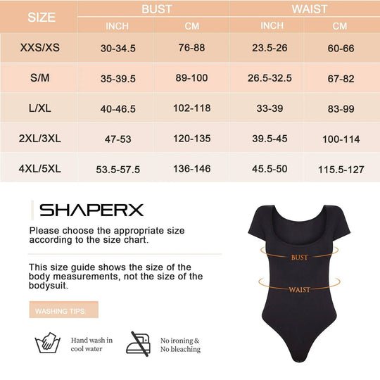 SHAPERX T-Shirt Square Neck Bodysuit Tummy Control Thong Shapewear - Love it Curvy