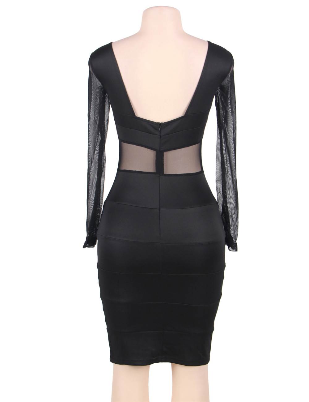 Black Mesh Sexy Bodycon Long Sleeves Dress