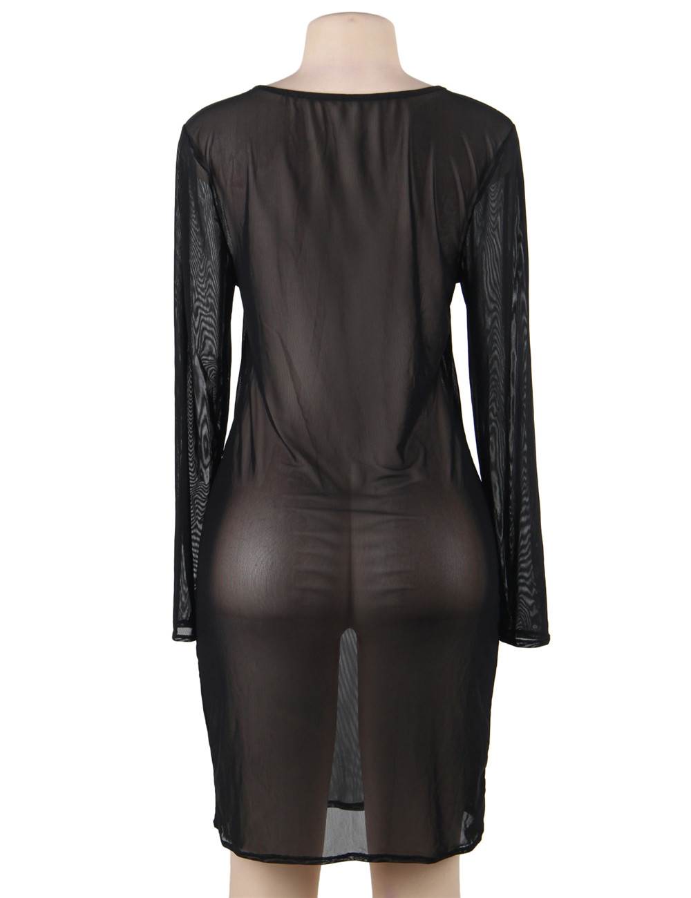 Plus Size Black Sexy Fashion Perspective Gauze Long Sleeve Women Dress - Love it Curvy