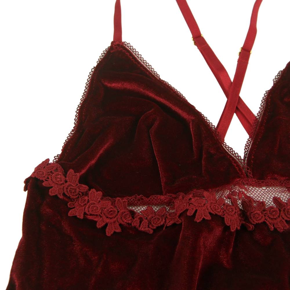 Love It Curvy: Velvet Floral Lace Babydoll Sexy Backless Noble Nightie