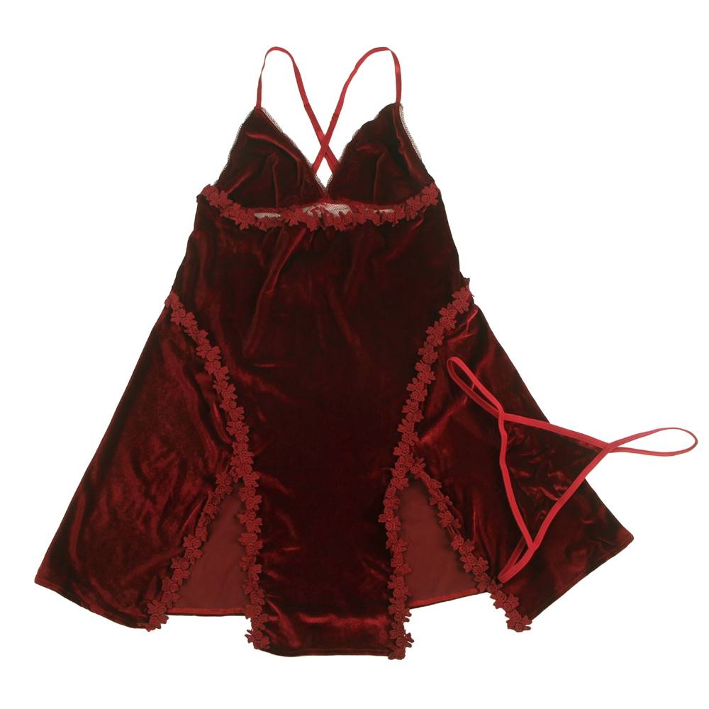 Love It Curvy: Velvet Floral Lace Babydoll Sexy Backless Noble Nightie
