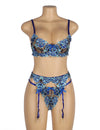 Love It Curvy: Blue Floral Lace Underwire Garter Bra Set in blue - Love It Curvy