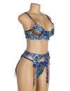 Blue Floral Lace Underwire Garter Bra Set - Love It Curvy