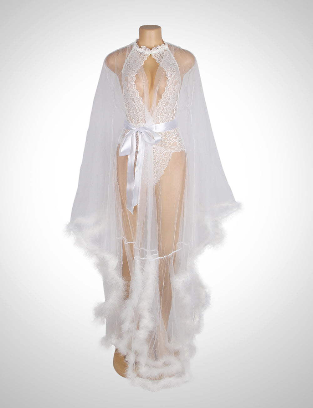 Plus Size White Faux Fur Robe &amp; Teddy Lingerie Set - Love It Curvy