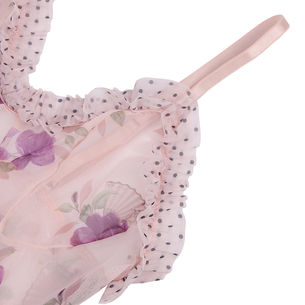 Plus Size Floral Mesh Babydoll Lingerie Set