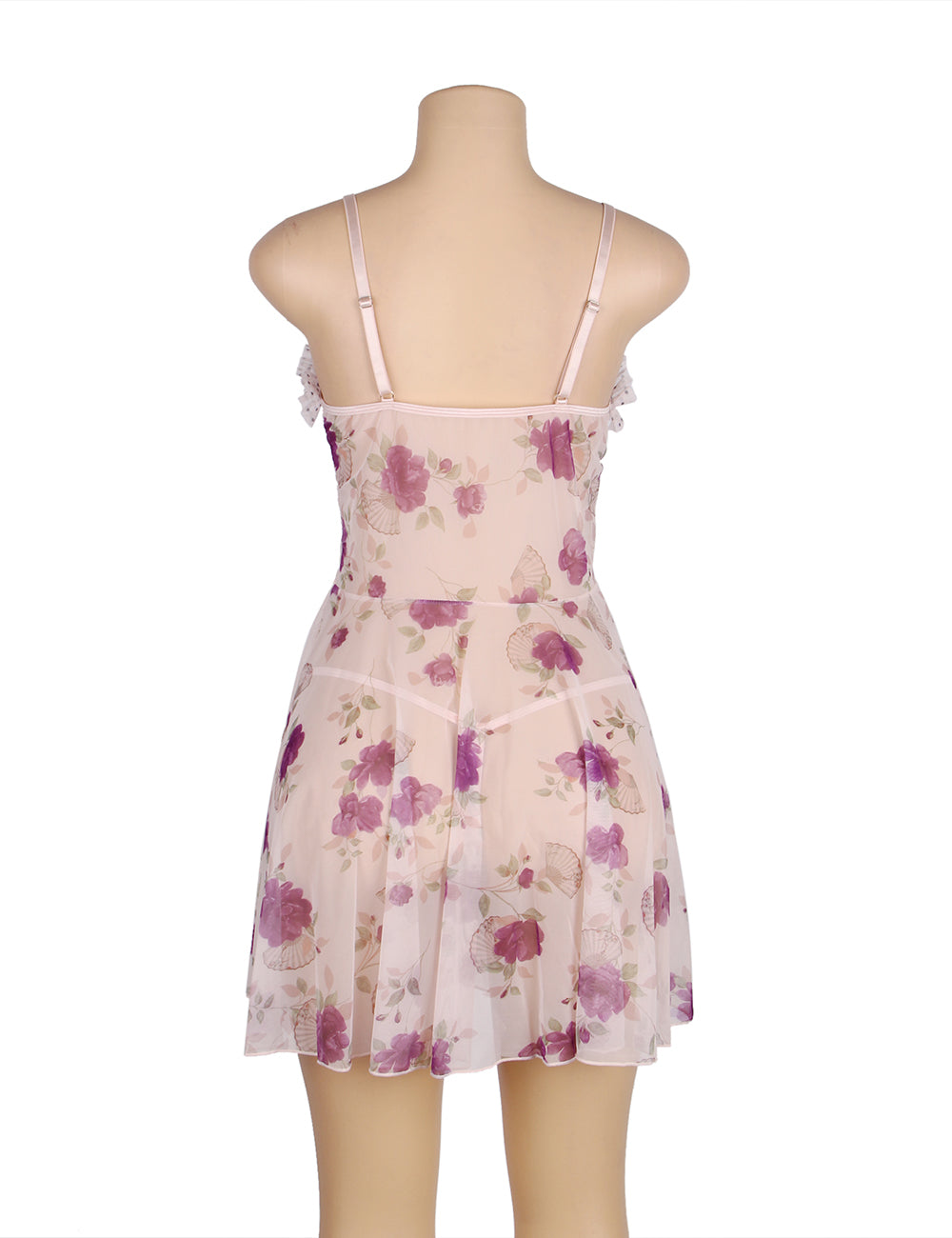Plus size floral mesh babydoll lingerie set with ruffle details, image 8