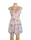 Plus size floral mesh babydoll lingerie set with ruffle details in purple, image 2